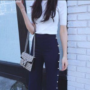 Zara pants, wide leg , side slit all pearls